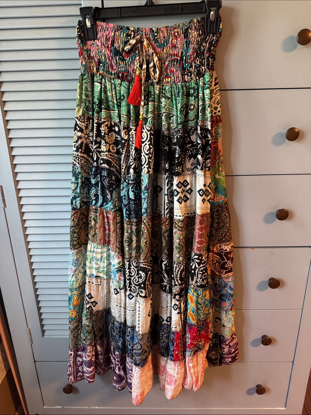 Bohemian Patchwork Maxi Skirt in Multicolor-handmade in India - Picture 1 of 6